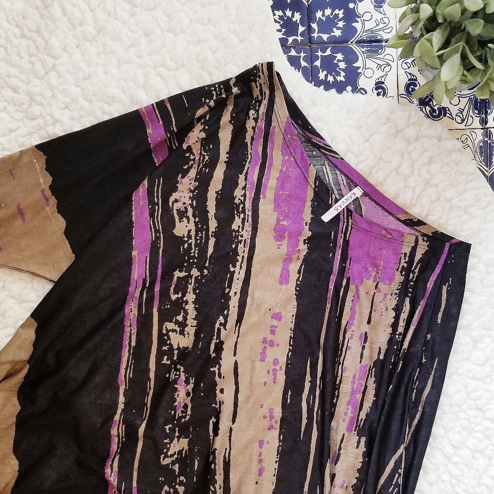 KANVAS asymmetrical striped tunic top